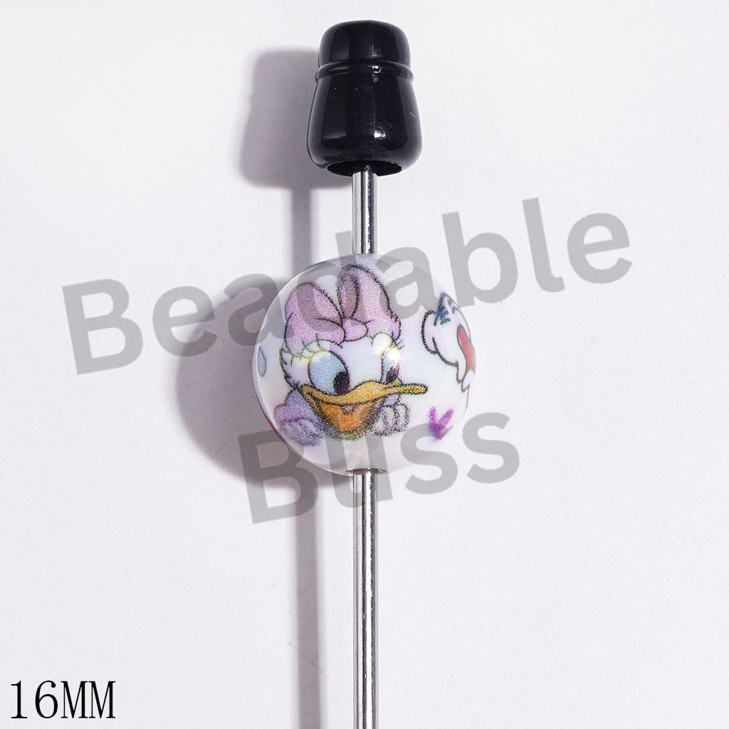 UV-Coated Classic Animation Animal Characters Patterns Acrylic Beads for Bracelets, 16MM, Random Mix