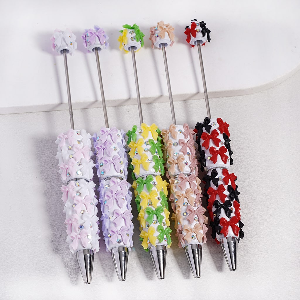 Beadable Clay Pen with Double Colors Bowtie and AB Rhinestones