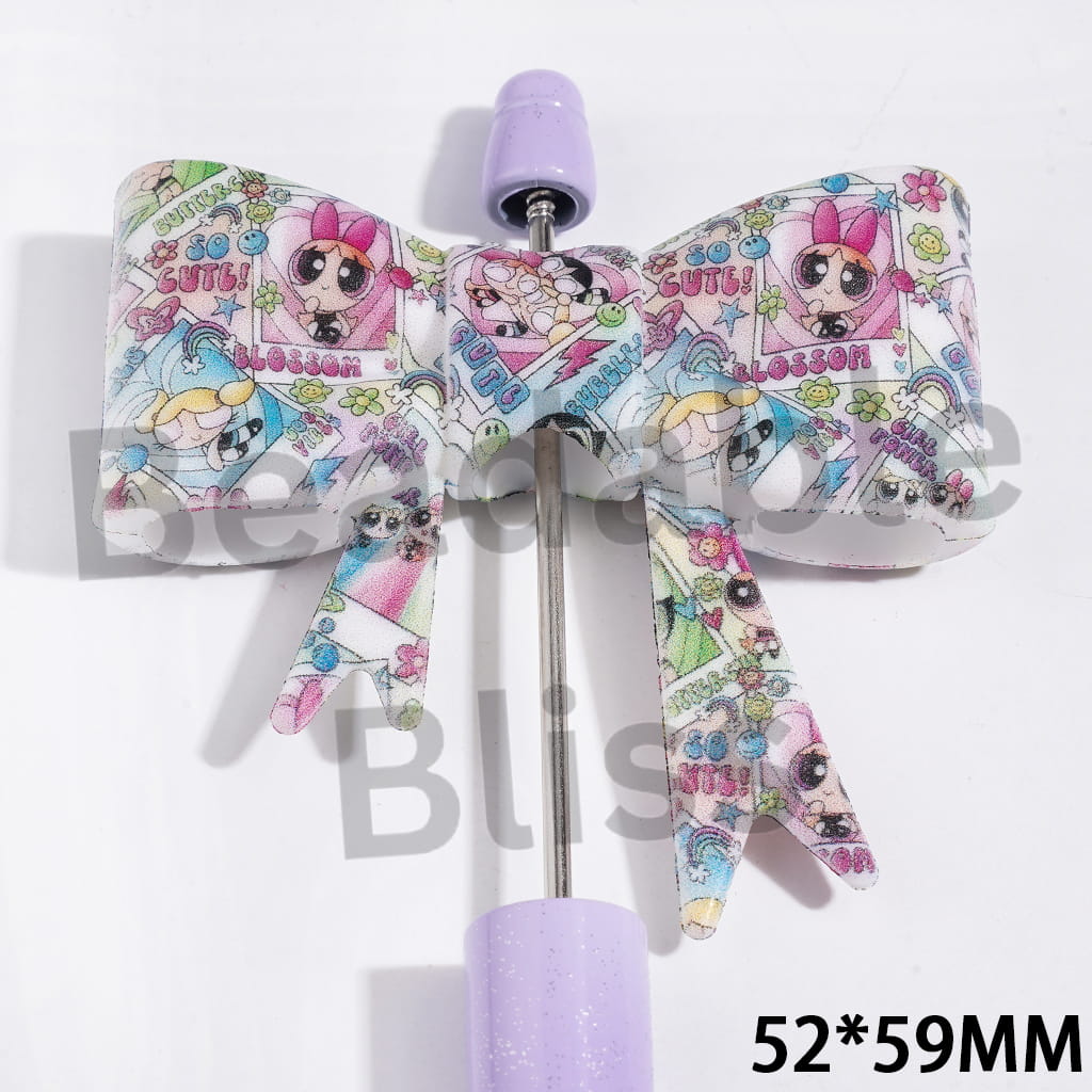 UV Printed Silicone Focal Beads Bowtie with Brave Girl Police Character Patterns, 52*59MM