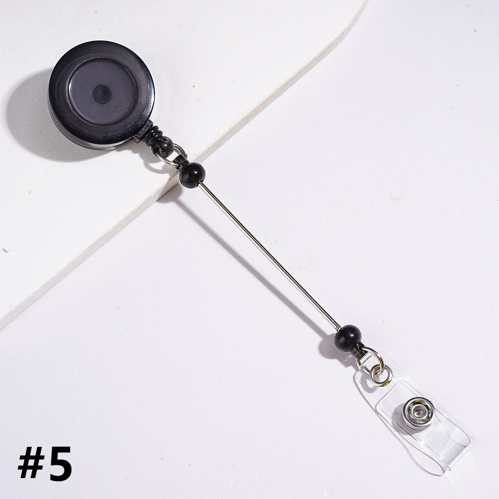 DIY Creative Beaded Retractable Back Badge Holder Reels with Rotating Crocodile Clip & Keychain Bar, Transparent Clear, Multicolor