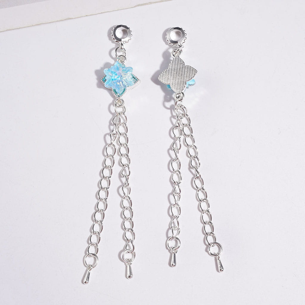 Alloy Bail Loop Beads with Charm Pendants Shiny Snowflake Crystal, Four Leaf Clover Design with Metal Tassel Chains, Length 95MM, Multi-Color, for Earring Jewelry Accessories