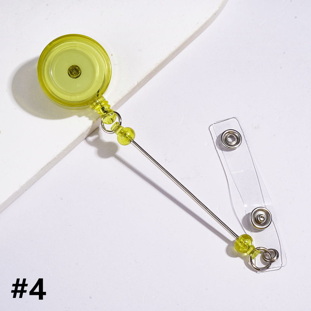 DIY Creative Beaded Retractable Back Badge Holder Reels with Rotating Crocodile Clip & Keychain Bar, Transparent Clear, Multicolor