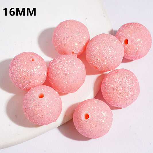 Pink Acrylic Beads for Bracelets, Round Shape with Glitter, 16MM