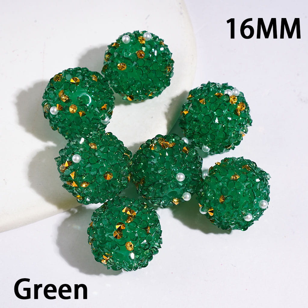 Handmade Sugar Beads Christmas Series Cone Shape Rhinestones White Pearls, Red & Green, 16MM