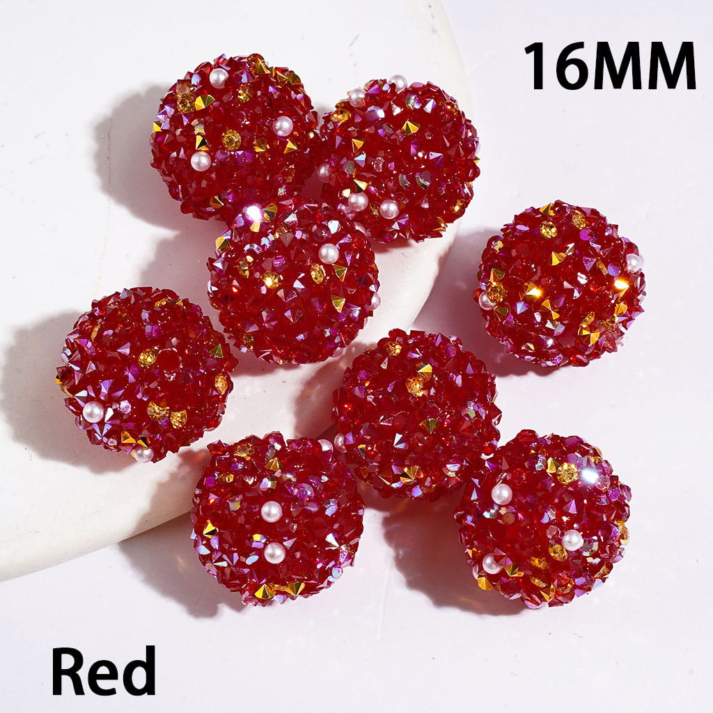 Handmade Sugar Beads Christmas Series Cone Shape Rhinestones White Pearls, Red & Green, 16MM