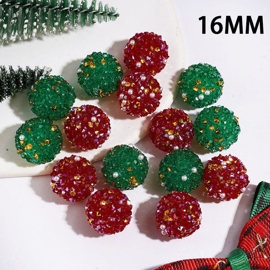 Handmade Sugar Beads Christmas Series Cone Shape Rhinestones White Pearls, Red & Green, 16MM