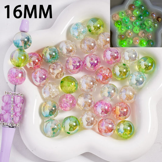 Acrylic Beads UV Coating Luminous Cloud & Glitter Inside, Translucent Color, 16MM, Random Mix