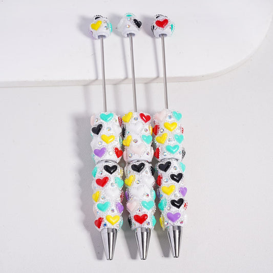 Beadable Clay Pen with Hearts in Various Colors & AB Rhinestones, Valentine's Day Theme