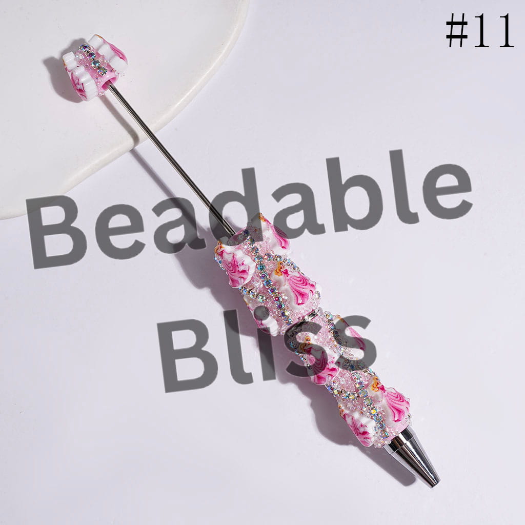 Beadable Sugar Pens with Classic Animation Pretty Princess Character & Cone Shaped Clear Rhinestones, AB Rhinestone Chains