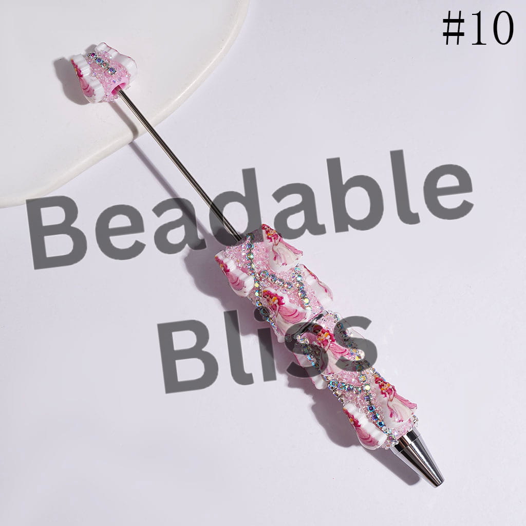 Beadable Sugar Pens with Classic Animation Pretty Princess Character & Cone Shaped Clear Rhinestones, AB Rhinestone Chains