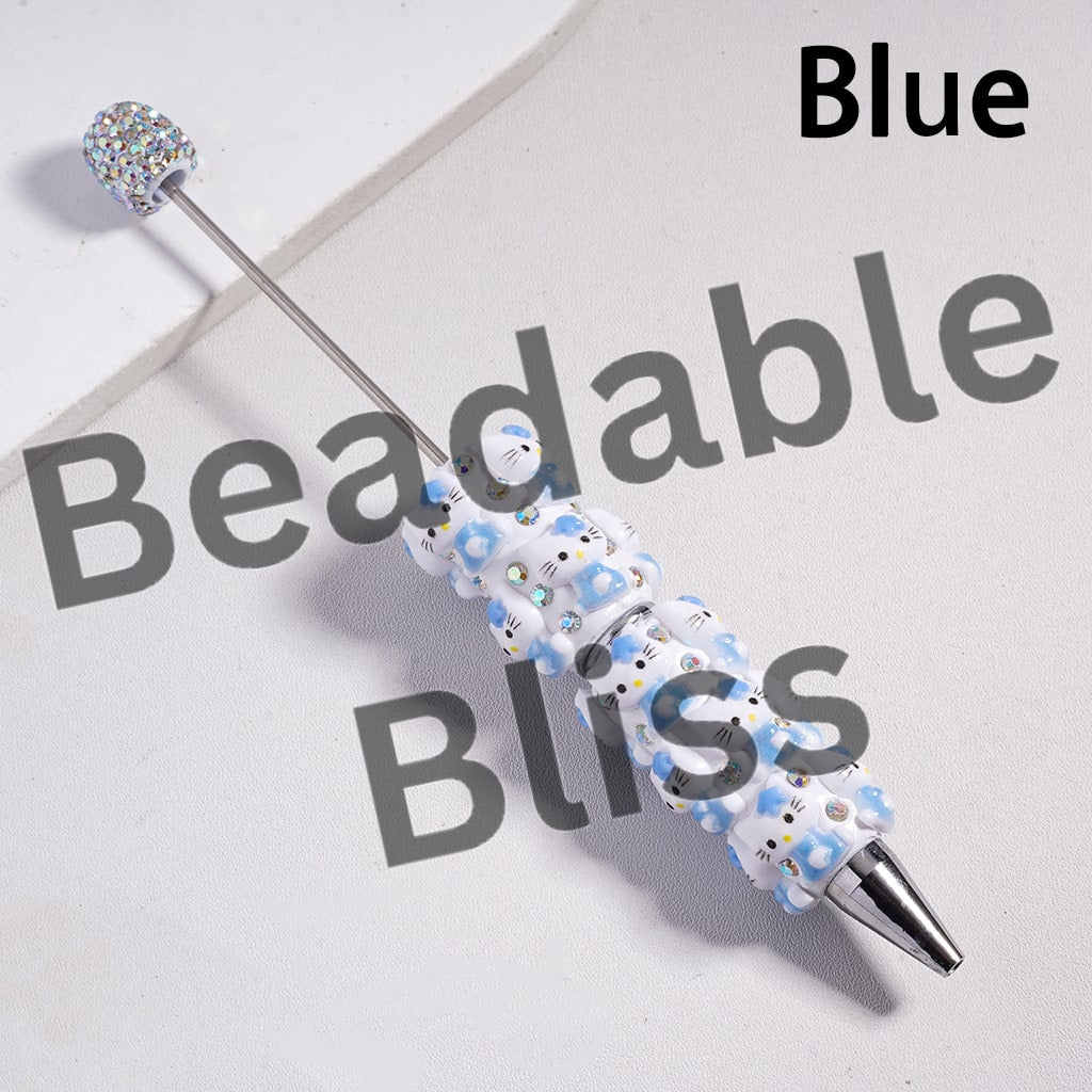 Beadable Clay Pen with Cute Cat Character and AB Rhinestones, Multi-Color