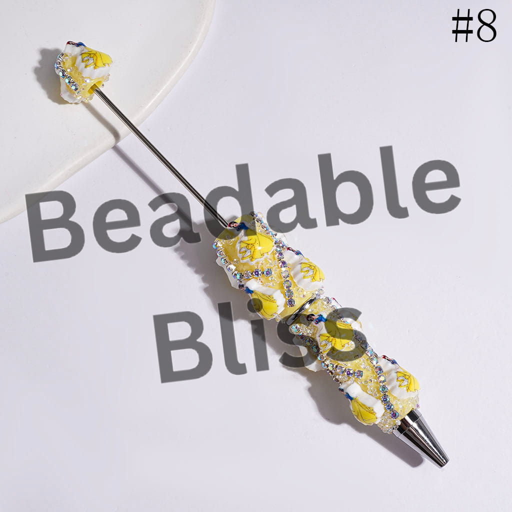 Beadable Sugar Pens with Classic Animation Pretty Princess Character & Cone Shaped Clear Rhinestones, AB Rhinestone Chains