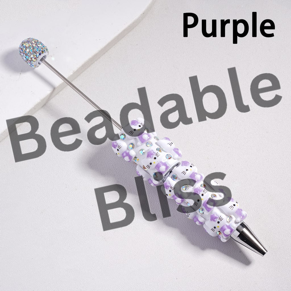 Beadable Clay Pen with Cute Cat Character and AB Rhinestones, Multi-Color