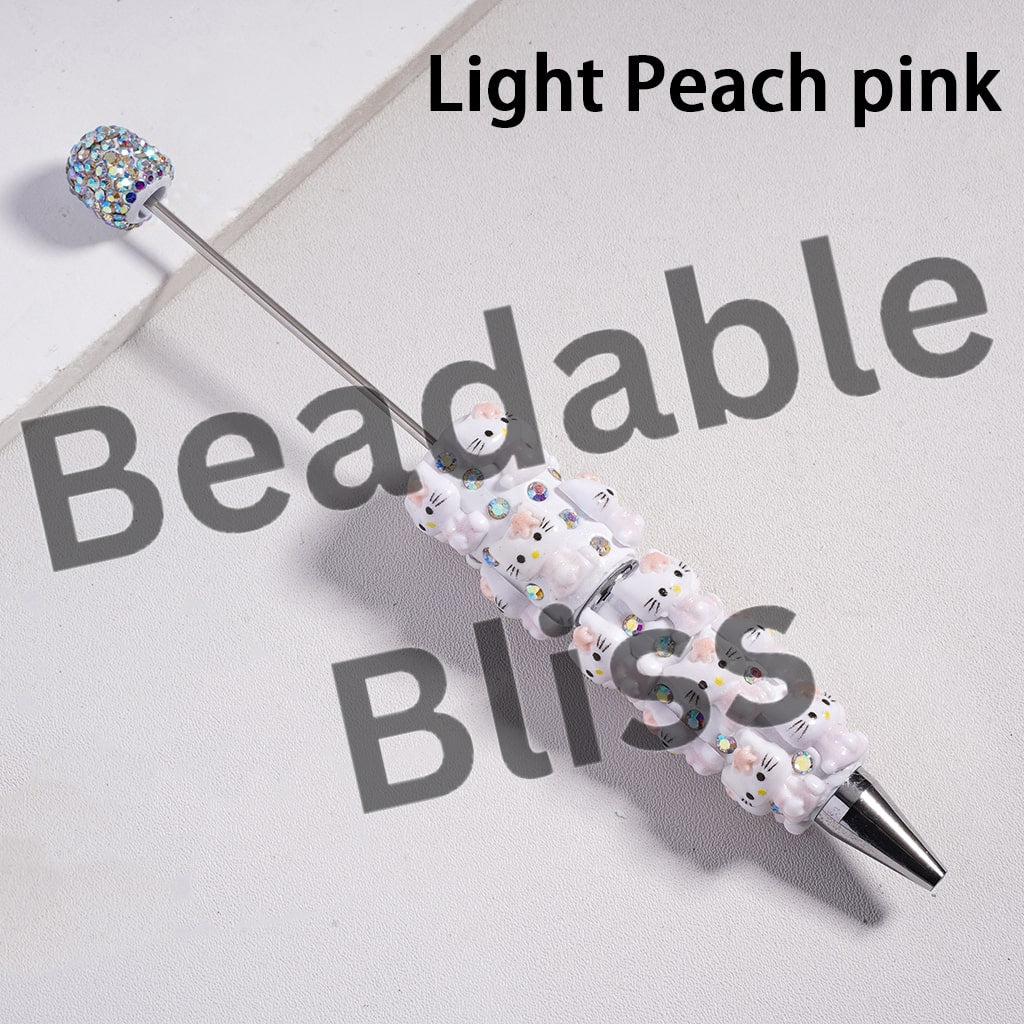 Beadable Clay Pen with Cute Cat Character and AB Rhinestones, Multi-Color