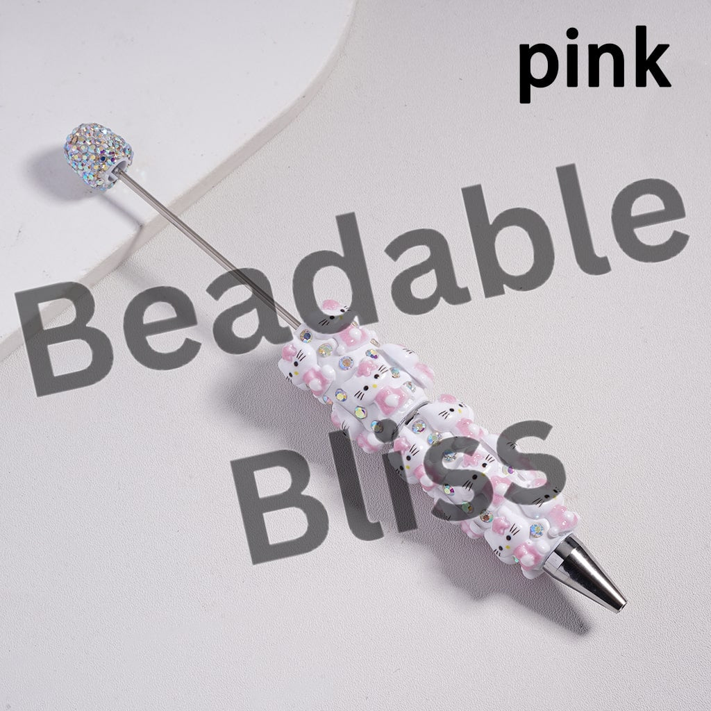 Beadable Clay Pen with Cute Cat Character and AB Rhinestones, Multi-Color