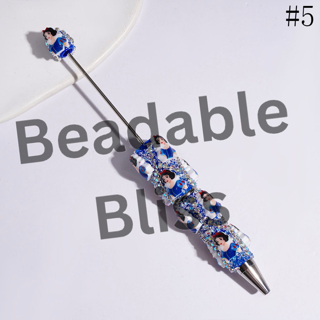 Beadable Sugar Pens with Classic Animation Pretty Princess Character & Cone Shaped Clear Rhinestones, AB Rhinestone Chains
