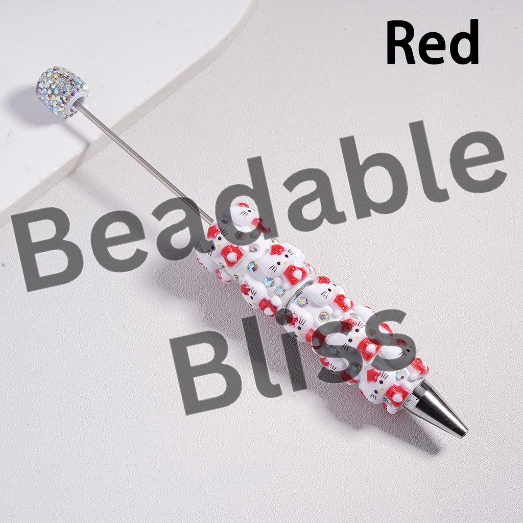 Beadable Clay Pen with Cute Cat Character and AB Rhinestones, Multi-Color