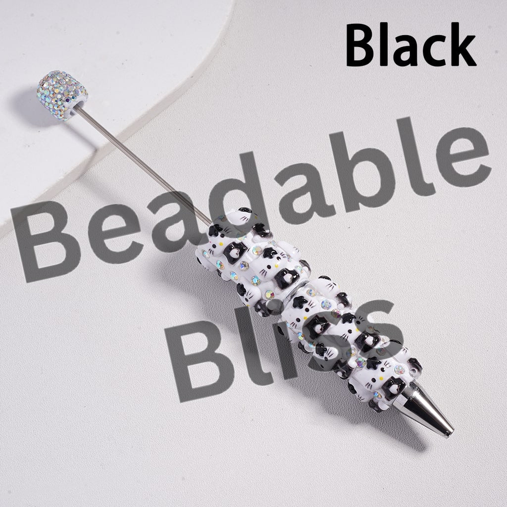 Beadable Clay Pen with Cute Cat Character and AB Rhinestones, Multi-Color