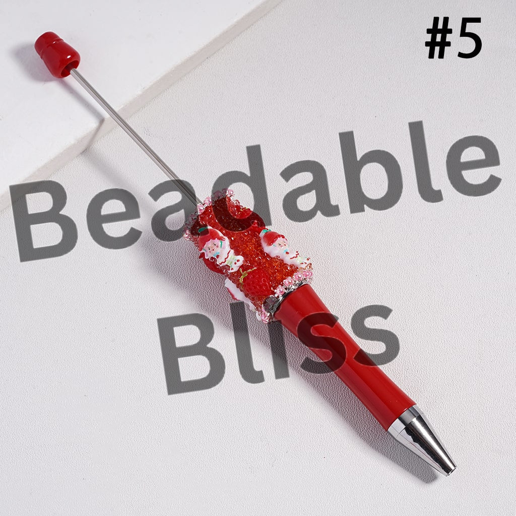 Sugar Beadable Pen with Cute Strawberry Girl Series, Pink Pearls Chains and Clear Rhinestones