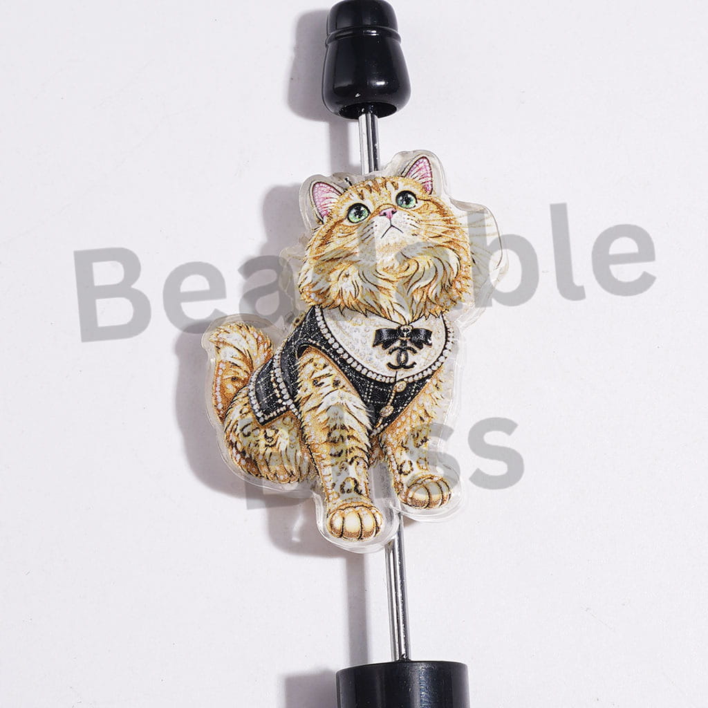 Pet Cat with Fashion Clothes Acrylic Beads, Random Mix