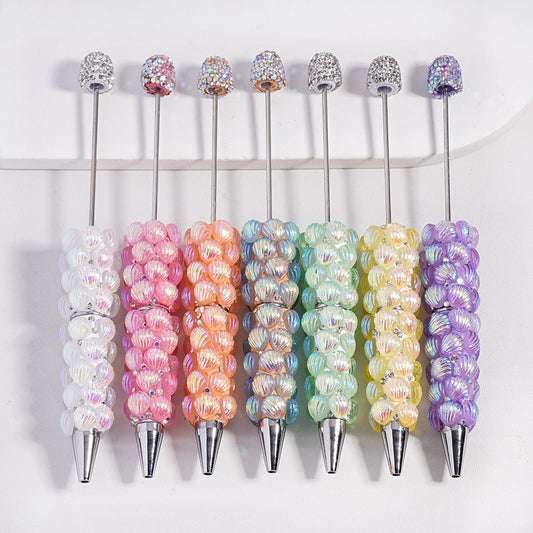 Beadable Clay Pen Sea Shells with UV Coating, Clear & AB Rhinestones, Multi-Color