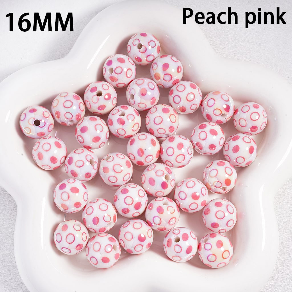 Acrylic Beads UV Coating, Polka Dots over White Background, Multi-Color, 16MM