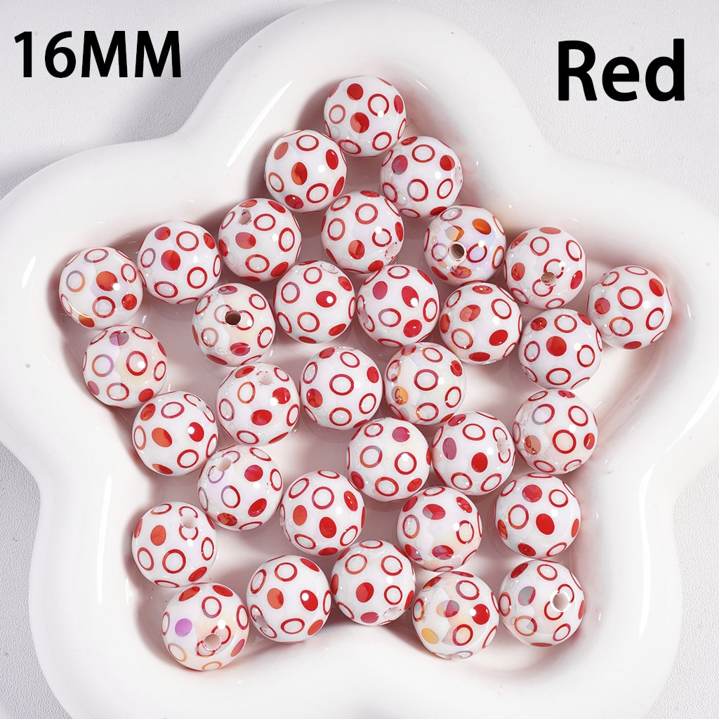 Acrylic Beads UV Coating, Polka Dots over White Background, Multi-Color, 16MM
