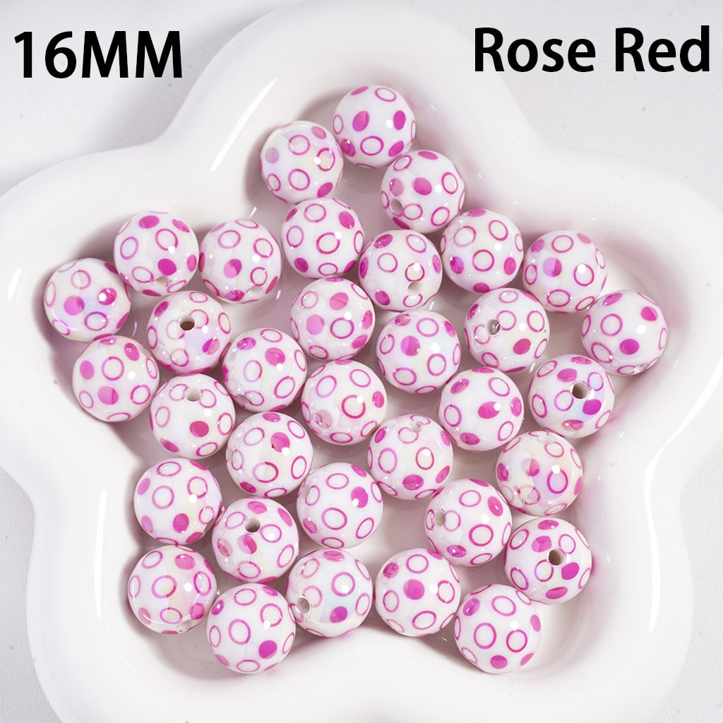 Acrylic Beads UV Coating, Polka Dots over White Background, Multi-Color, 16MM