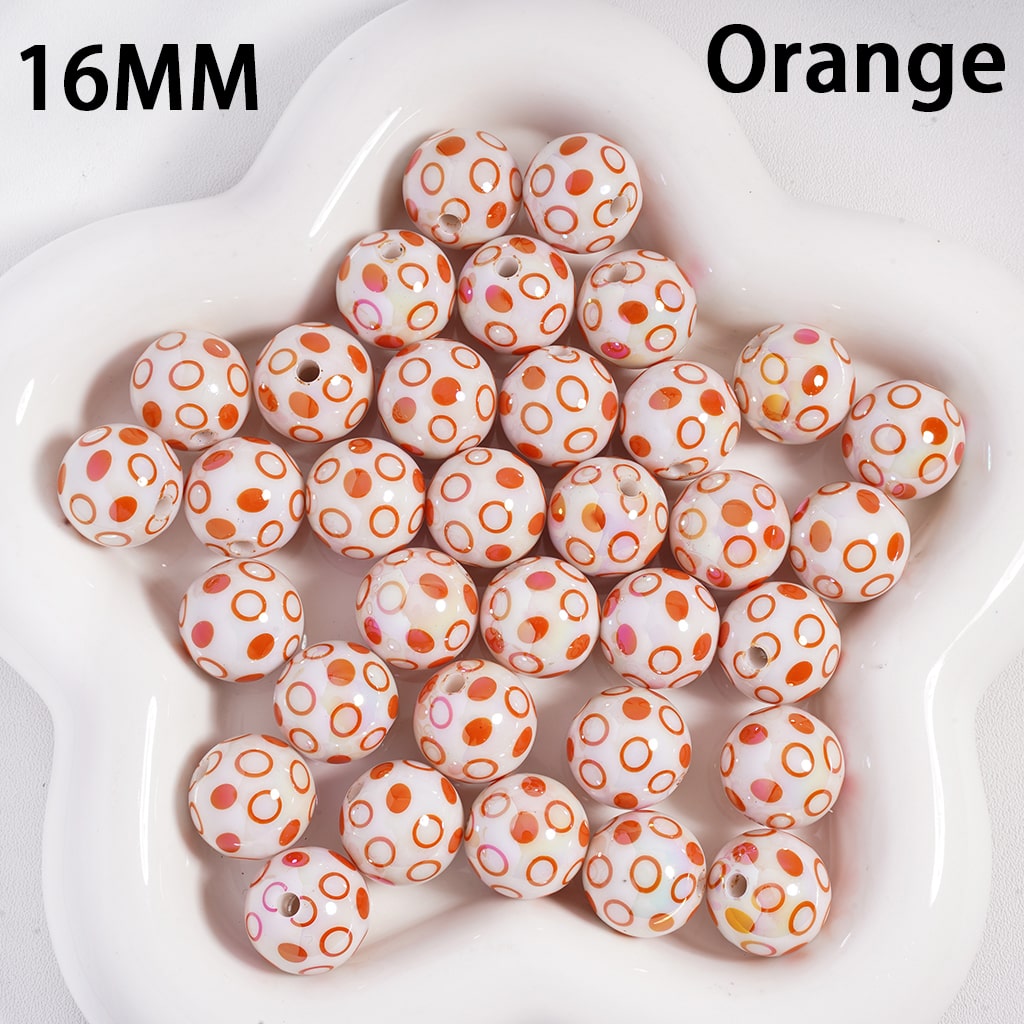 Acrylic Beads UV Coating, Polka Dots over White Background, Multi-Color, 16MM