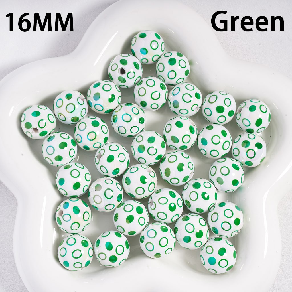 Acrylic Beads UV Coating, Polka Dots over White Background, Multi-Color, 16MM
