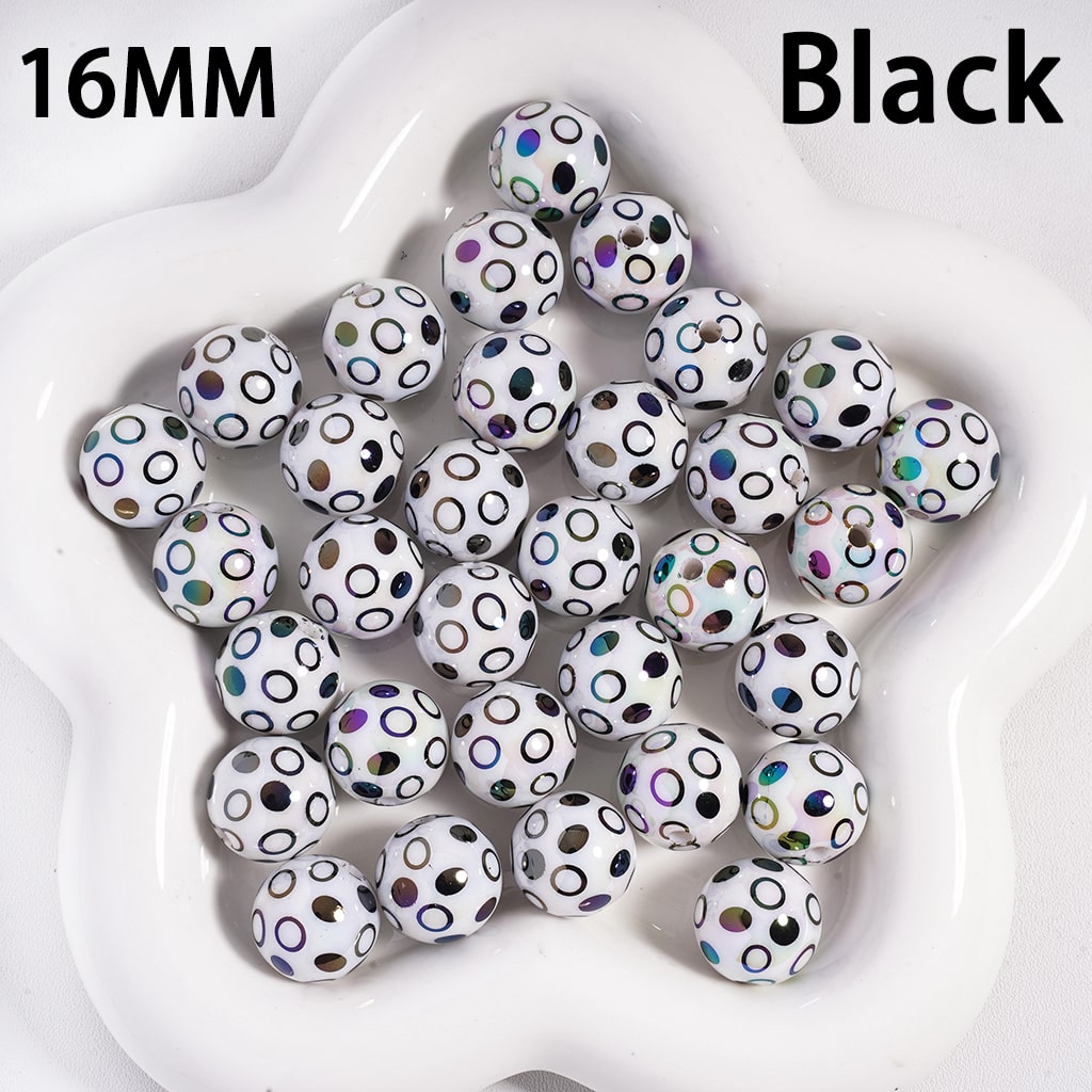 Acrylic Beads UV Coating, Polka Dots over White Background, Multi-Color, 16MM