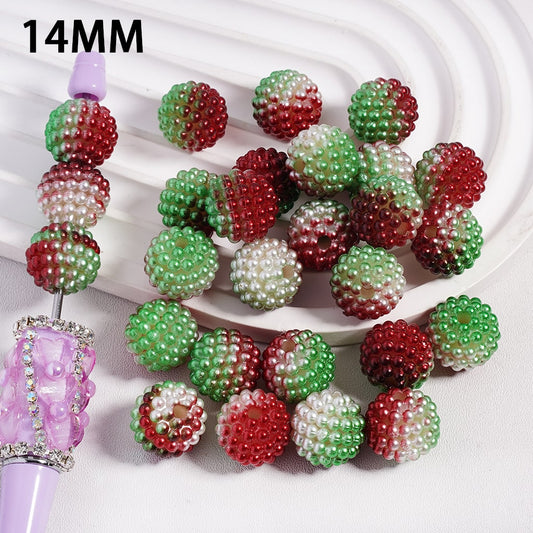 Bumpy Acrylic Beads in Bayberry Christmas Style, Size 14MM, Ombre Color Red & Green