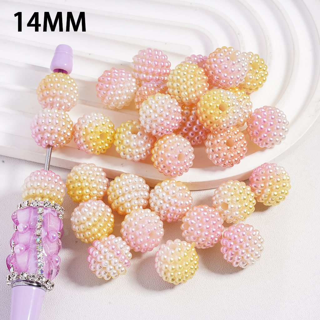 Bumpy Acrylic Beads in Bayberry Style, Size 14MM, Ombre Color Pink and Yellow