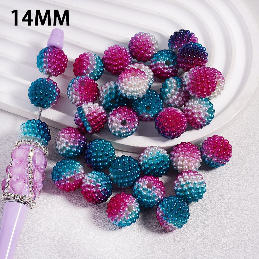 Bumpy Acrylic Beads in Bayberry Style, Size 14MM, Ombre Color Dark Blue and Rose Pink