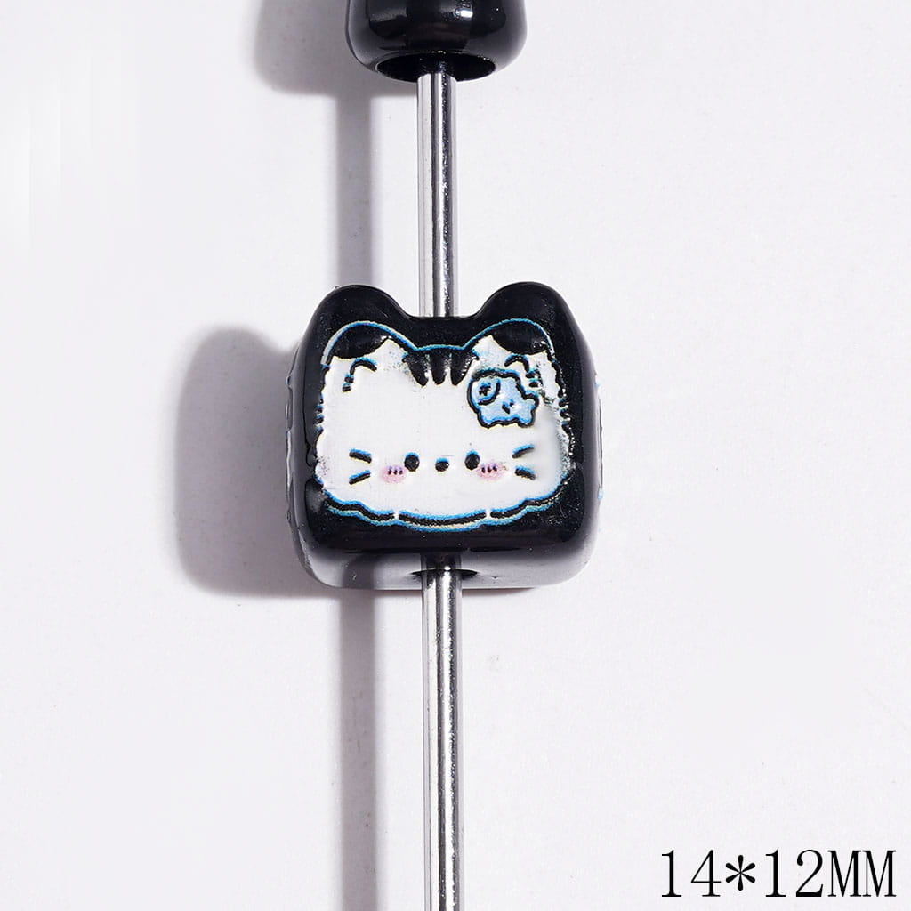 Kitten Head Shape with Cat Patterns Acrylic Beads, 14*12MM, Random Mix