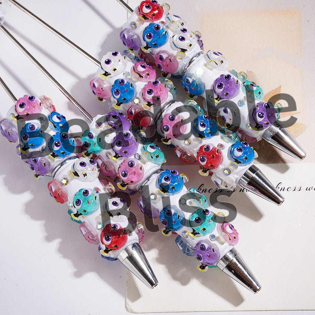 Beadable Clay Pens with Ugly Fish and AB Rhinestone, Multi-Color