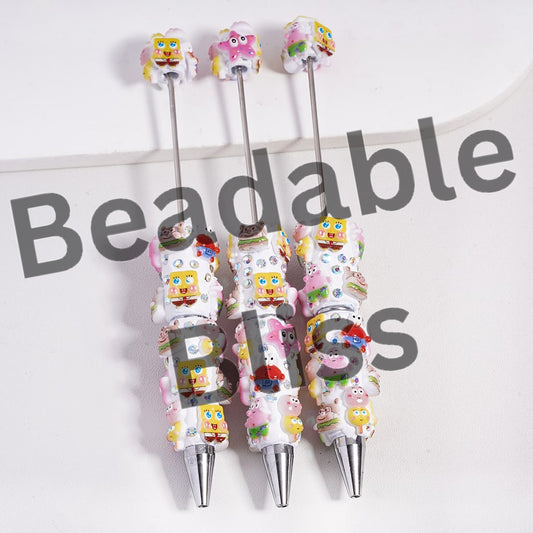 Beadable Clay Pen with Cute Sponge Baby Series and AB Rhinestones, Random Mix