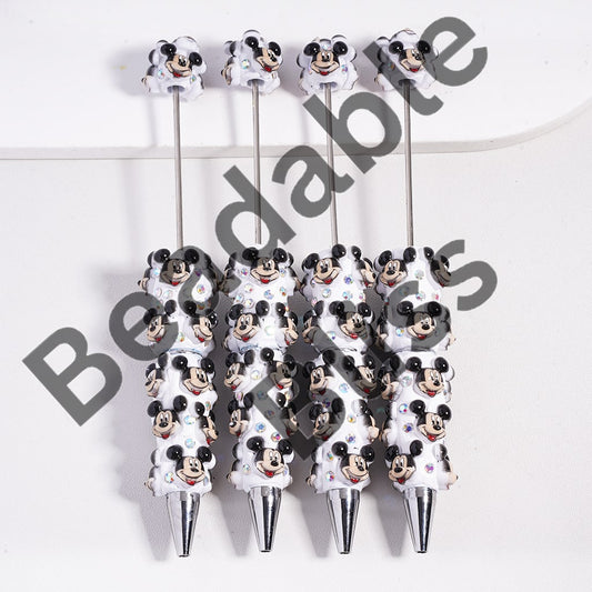 Beadable Clay Pen with Smiling Mouse Head Character and AB Rhinestones