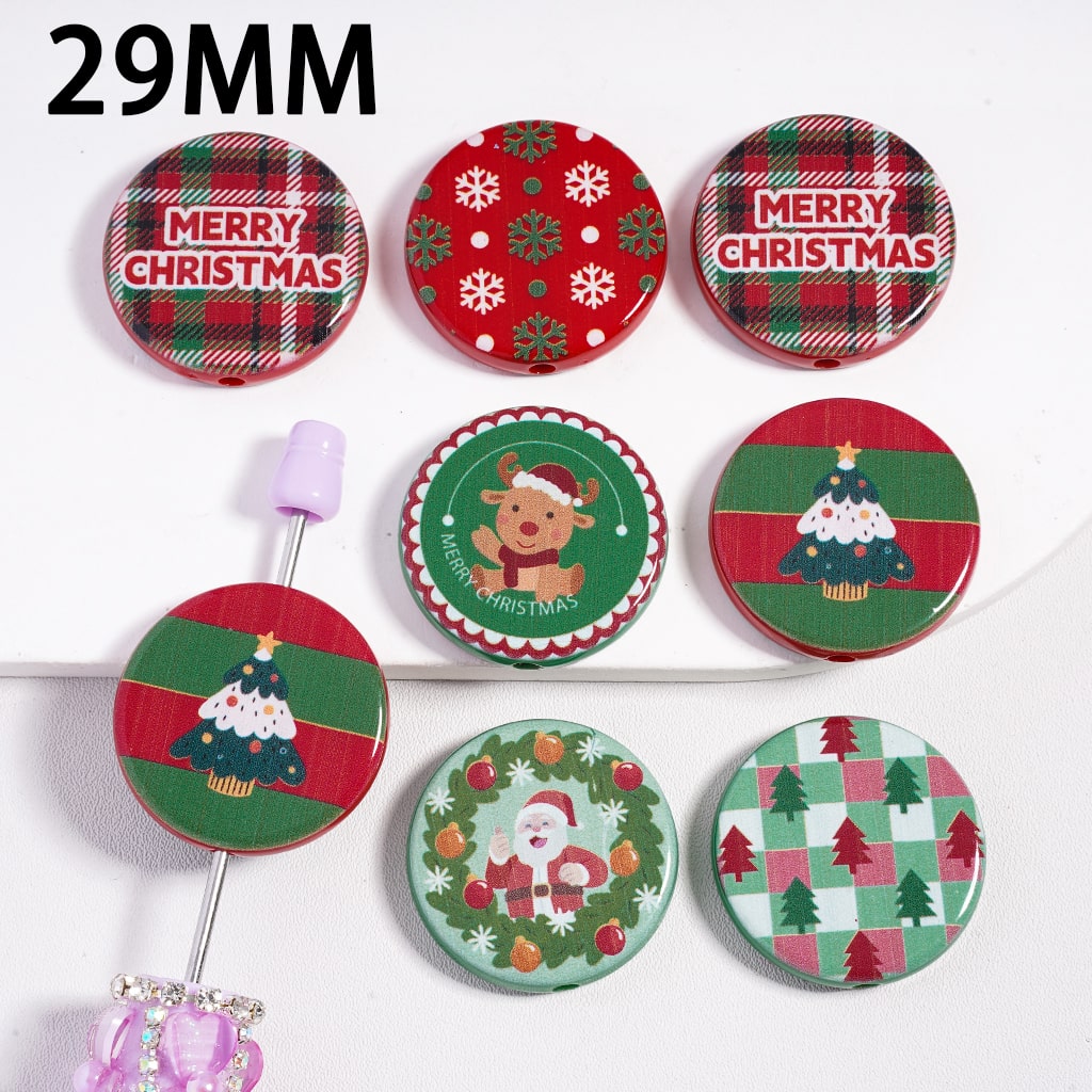 Acrylic Beads Christmas Series, Santa Claus and Deer and Christmas Tree, 29MM, Random Mix