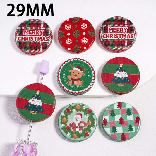 Acrylic Beads Christmas Series, Santa Claus and Deer and Christmas Tree, 29MM, Random Mix