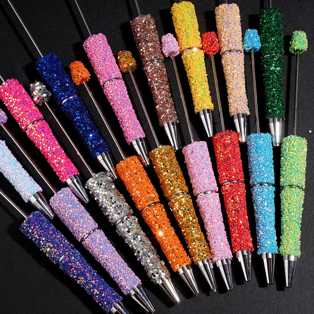 Hand-Made Beadable Pens with Mini Shiny Sequin Covered the Pen, Multi-Color (Please Read Description)
