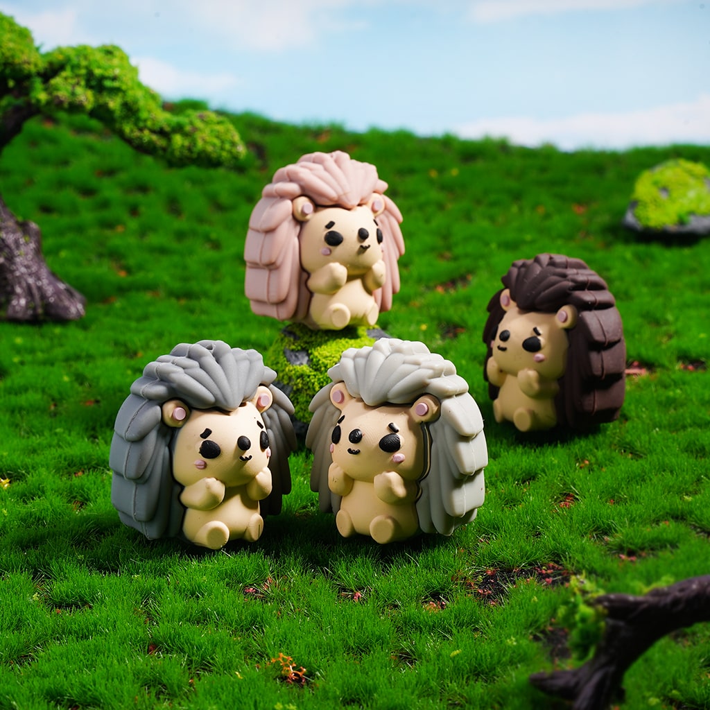Silicone Focal Beads 3D Cute Hedgehog Series, Sitting Position, Random Mix