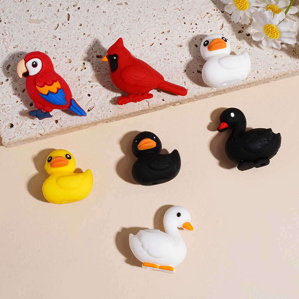 3D Various Types Animal Series Silicone Focal Beads, Swan Duck Parrot Redbird