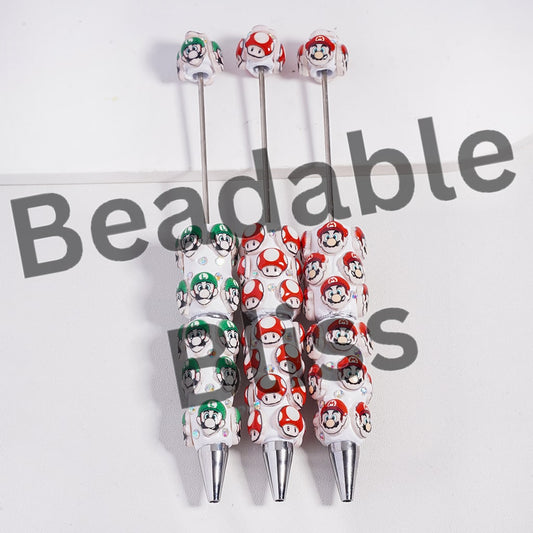 Beadable Clay Pen with Cute Plumbers and Mushrooms Series, AB Rhinestones