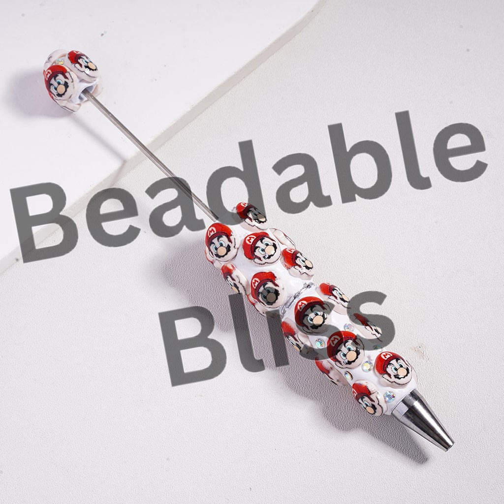 Beadable Clay Pen with Cute Plumbers and Mushrooms Series, AB Rhinestones