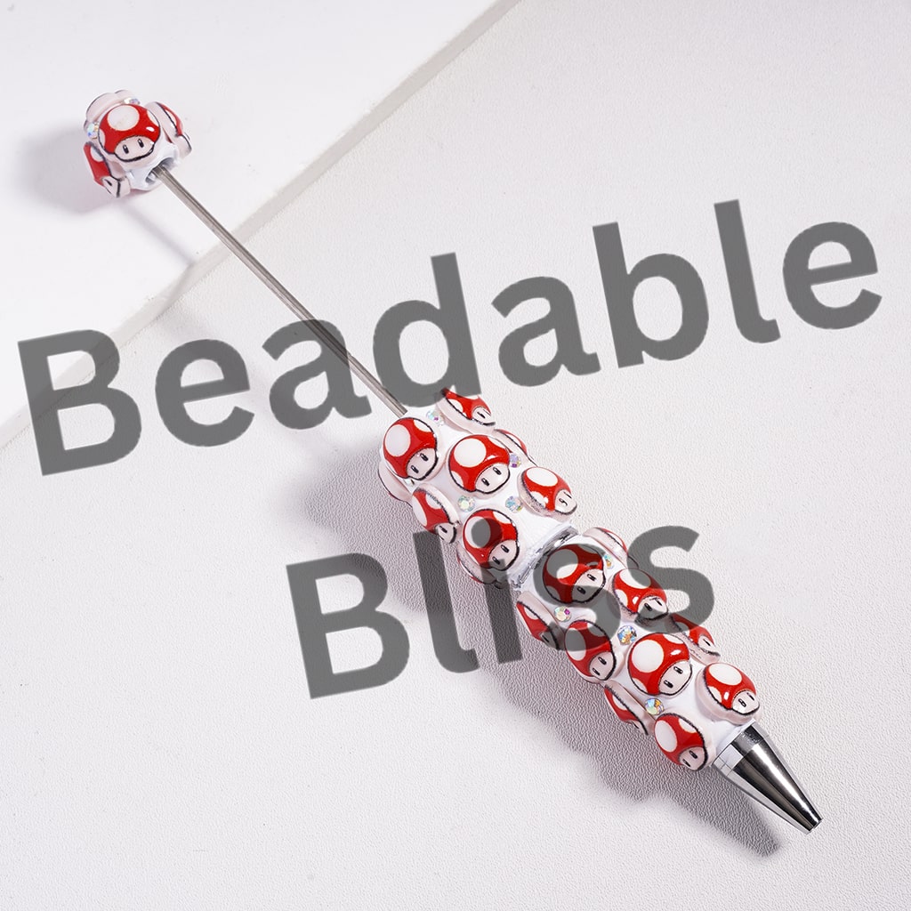 Beadable Clay Pen with Cute Plumbers and Mushrooms Series, AB Rhinestones