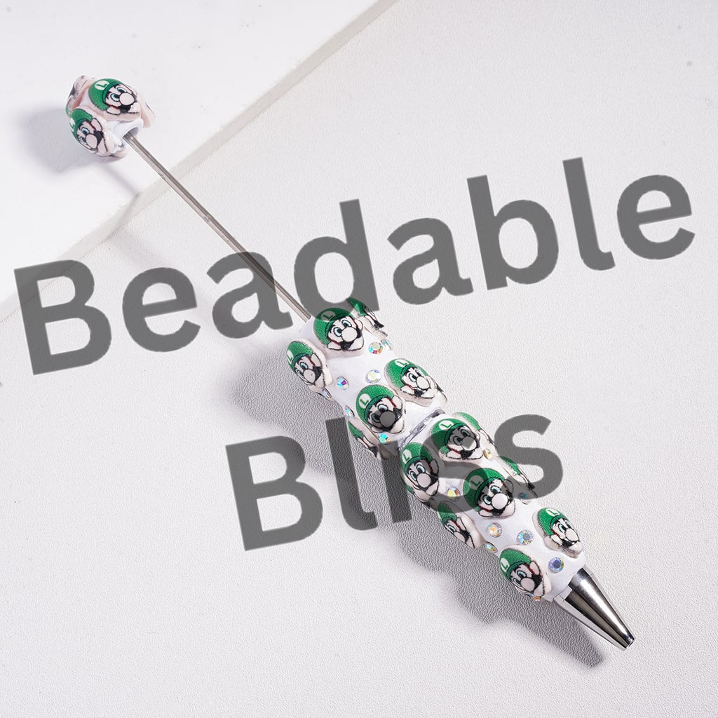 Beadable Clay Pen with Cute Plumbers and Mushrooms Series, AB Rhinestones