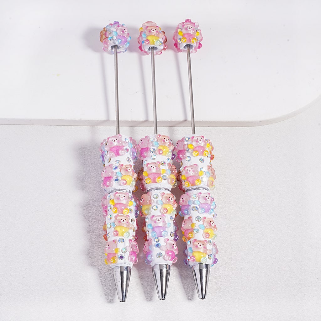 Beadable Clay Pen Lovely Bear and AB Rhinestones