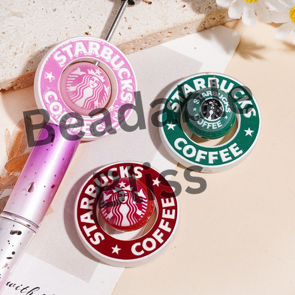 Coffee Series Acrylic Beads, Round Hollowed Frame and Round Beads Pieces, Random Mix Multi-Color (The Round Beads is 16MM, Hollowed Round Frame is 31MM)