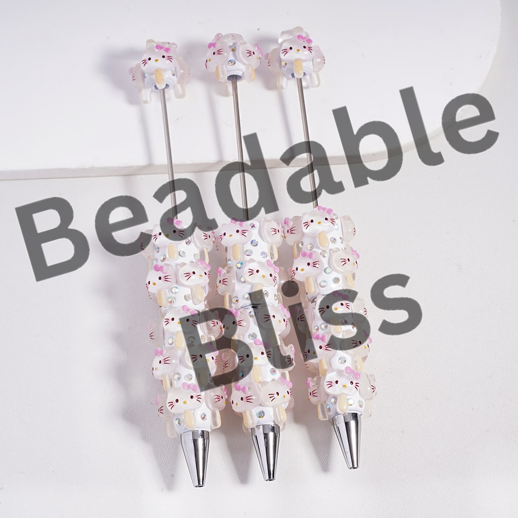 Beadable Clay Pen with Cute Cat Character Popsicle and AB Rhinestones